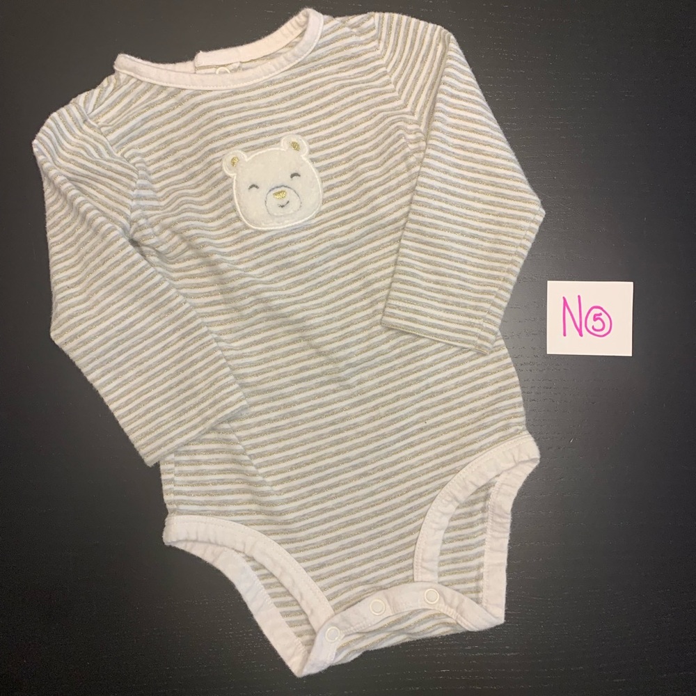 ⭐️5/$10.00⭐️ Carter’s 12m Striped Bear Onesie
